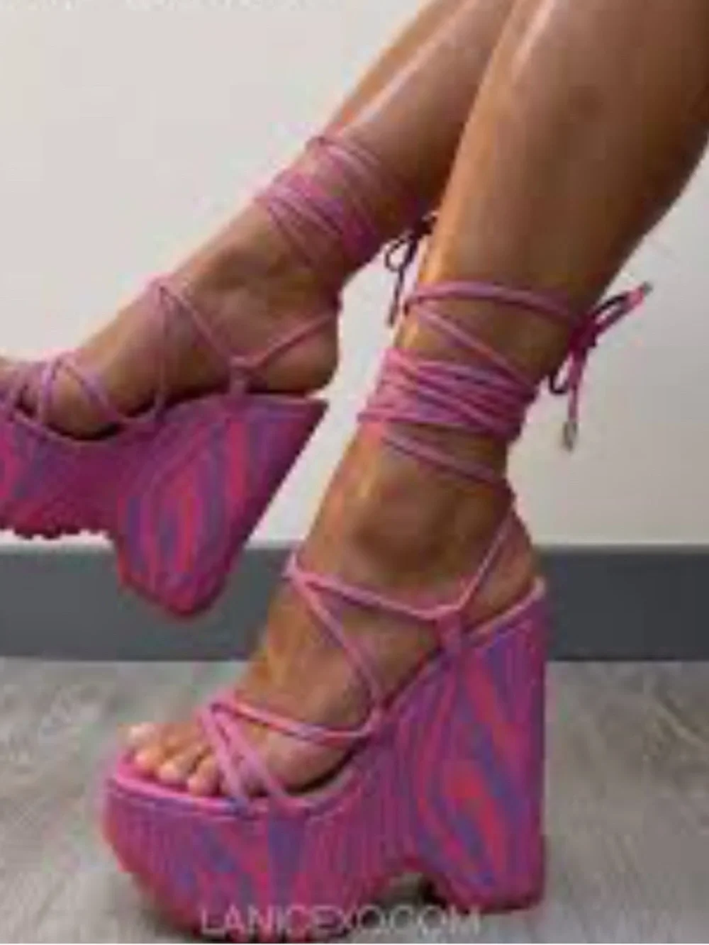 Jessica Simpson Pink & purple Striped Lace-Up Platform Wedges
